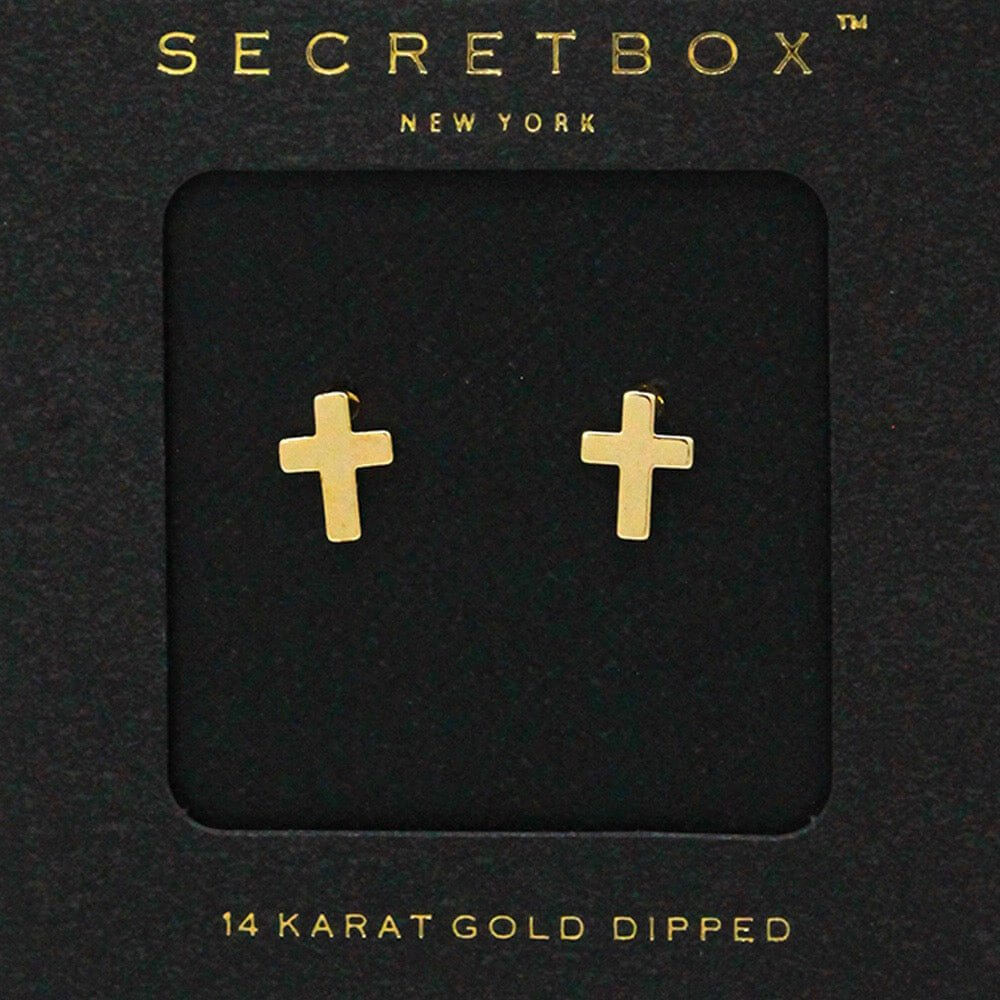 True North – SECRET BOX 14K Gold Dipped Metal Cross Stud Earrings-Shop Alies Boutique