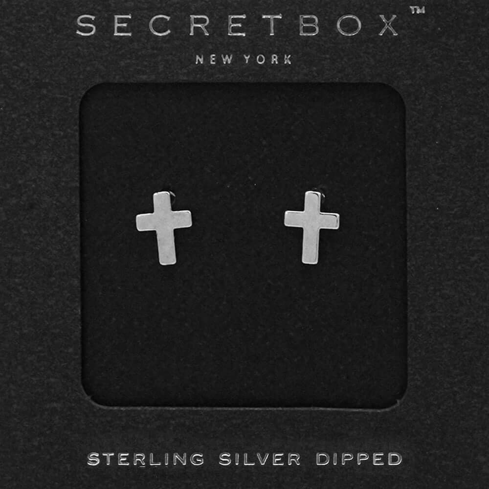 True North – SECRET BOX Sterling Silver Dipped Metal Cross Stud Earrings-Shop Alies Boutique