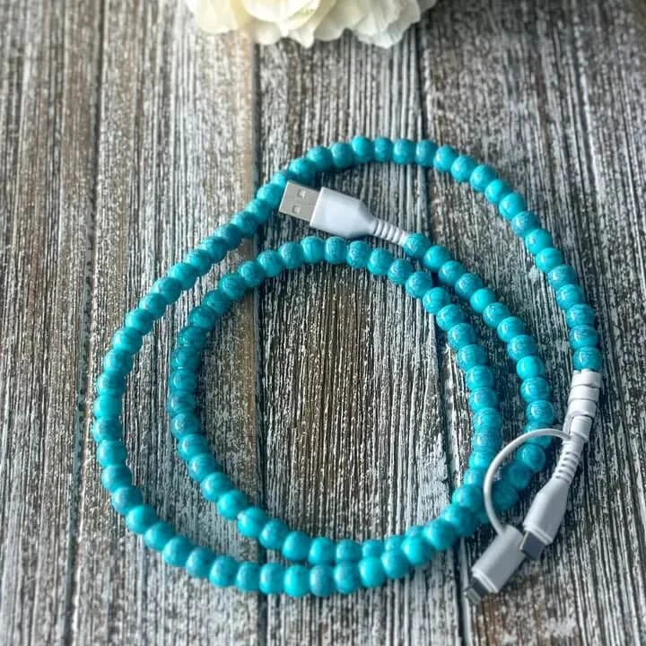 Turquoise Beaded Charging Cable – USB - C & Lightning – 3.3f - Alies Bling Bar - Shop Alies Boutique