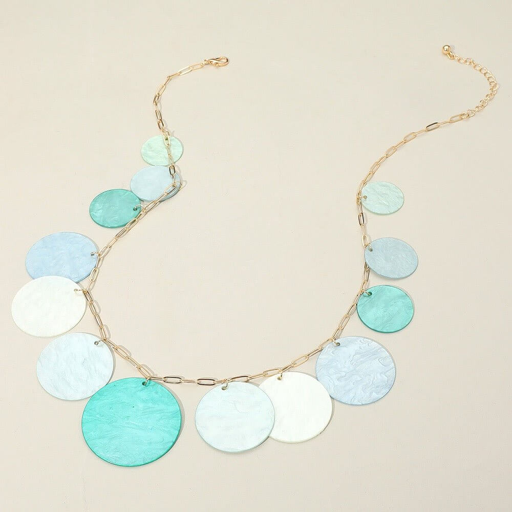 Turquoise Celluloid Acetate Disc Charm Station Statement Necklace-Shop Alies Boutique