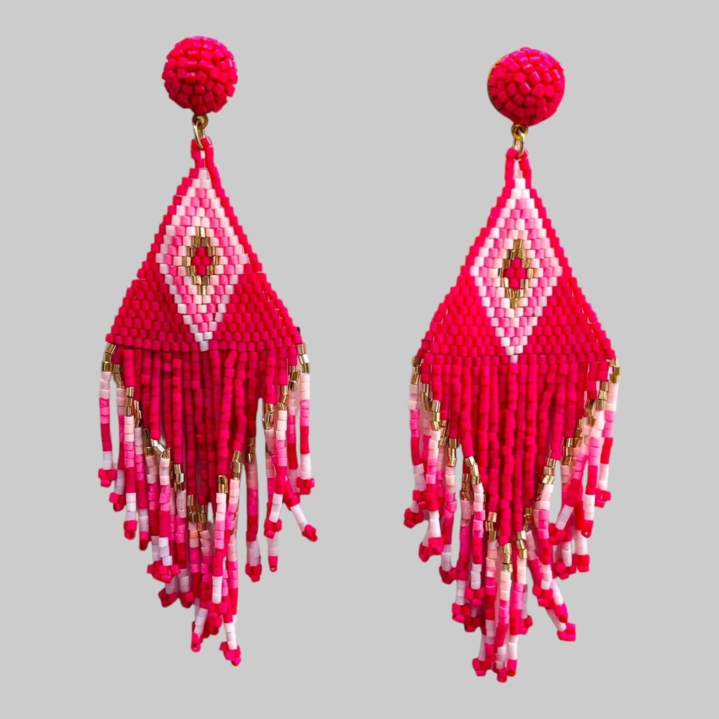 Vibe Cascade - Hot Pink Diamond Fringe Beaded Earrings - Shop Alies Bouutique