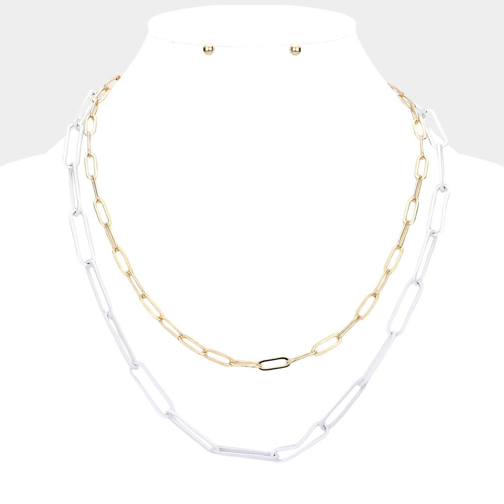 White Colored Open Metal Oval Link Necklace-Shop Alies Boutique
