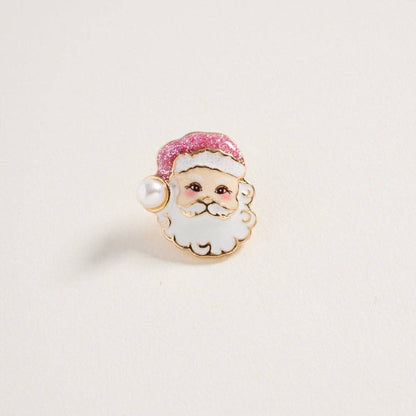 Santa’s Sparkle Pearl Studs – Glitter Santa Face Christmas Earrings - Alie's Boutique