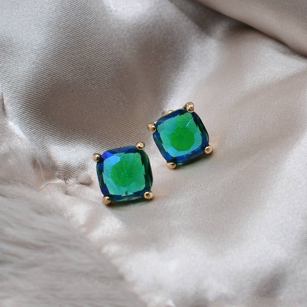 Red 12mm Cushion Cut Square Crystal Earrings - Alie's Boutique