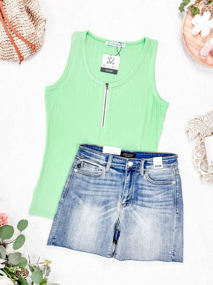 Mila Zipper Tank - Lime - Michelle Mae