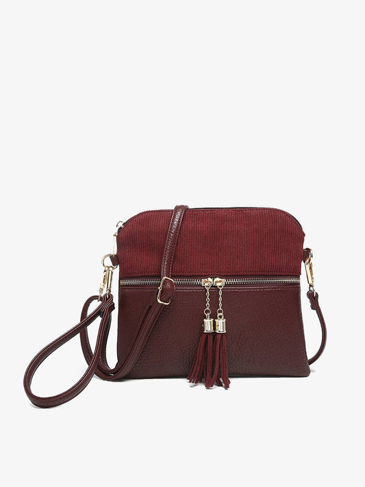Tara Corduroy Dual Zip Crossbody: Cherry Lacquer