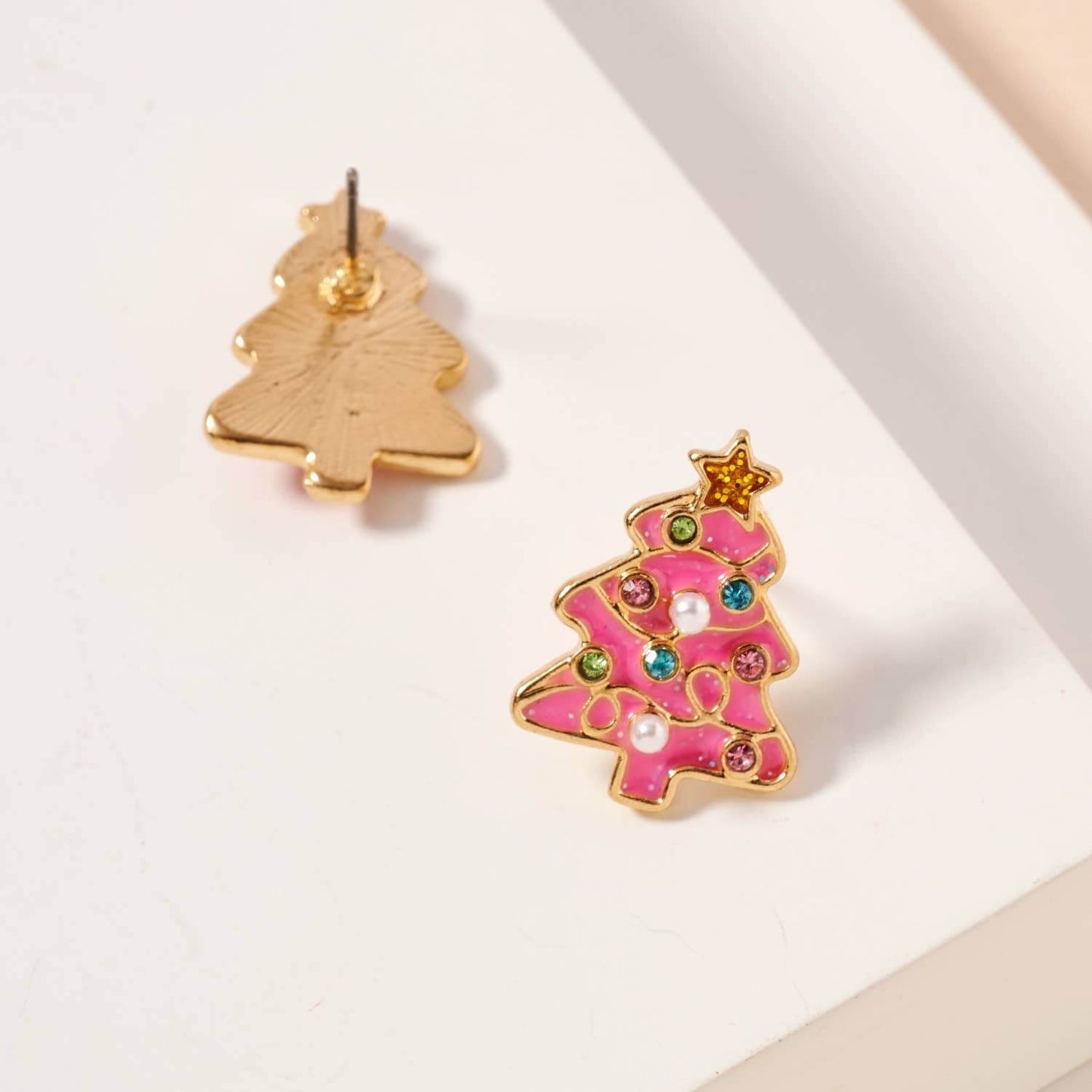 Sugarplum Tree Studs – Pink Christmas Tree Enamel Earrings - Alie's Boutique