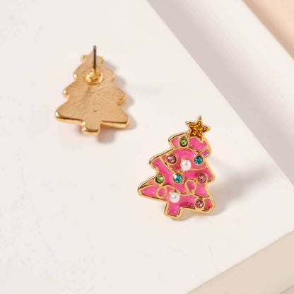 Sugarplum Tree Studs – Pink Christmas Tree Enamel Earrings - Alie's Boutique