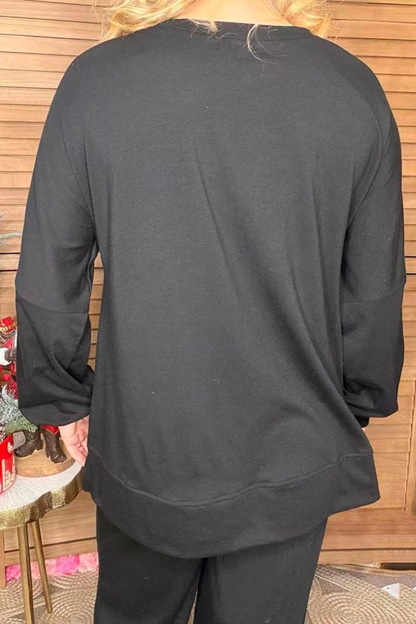 Sequin Holiday Sparkle Pullover with Side Slit – Black - Alie's Boutique