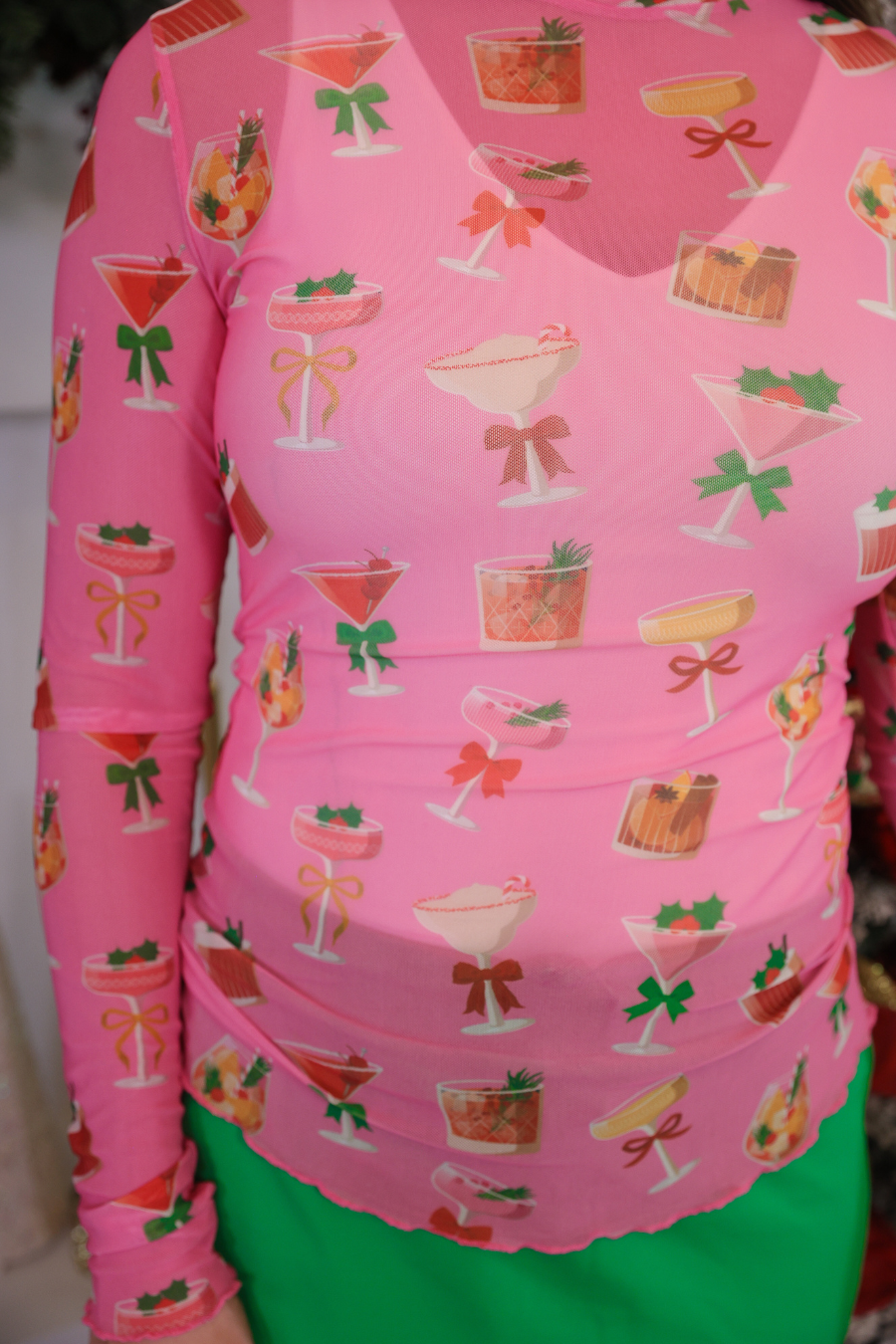 PREORDER-  Keigan Mesh Top- Holiday Drinks - Alie's Boutique