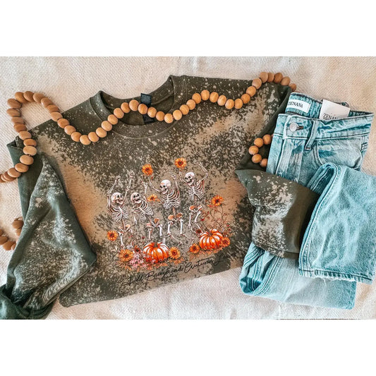 Dancing Skeletons Pumpkin Bleached Sweatshirt