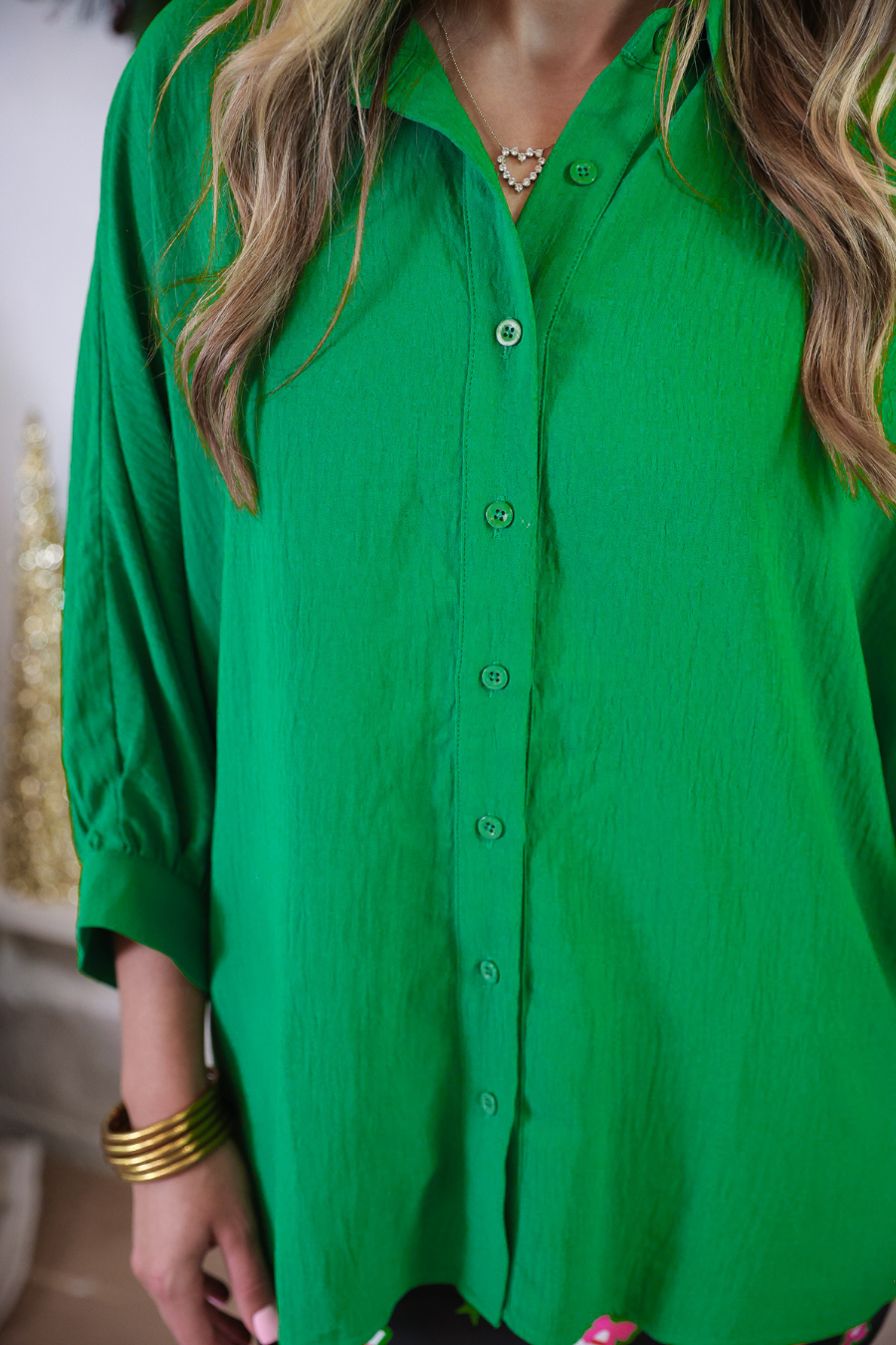Sloane Button Up Top - Green - Alie's Boutique