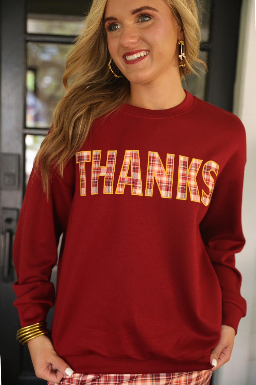 Thanks Plaid - Burgundy Patch Pullover