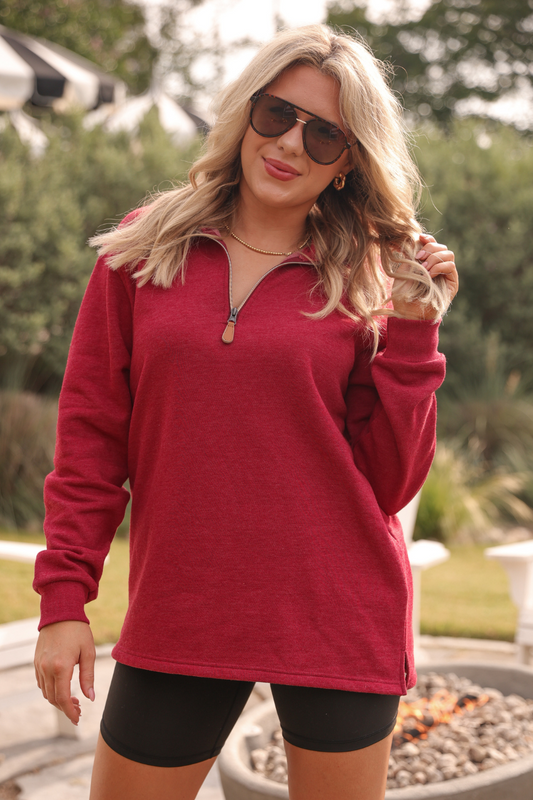 Miley Quarter Zip - Maroon Pullover