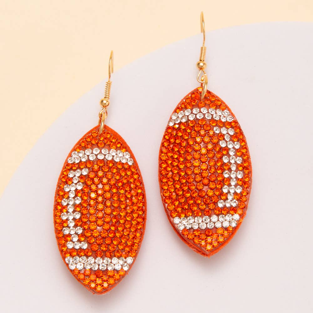 Two-Tone Rhinestone Pave Football Dangle Earrings: Orange - Shop Alies Bouutique