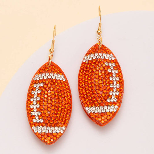 Two-Tone Rhinestone Pave Football Dangle Earrings: Orange - Shop Alies Bouutique