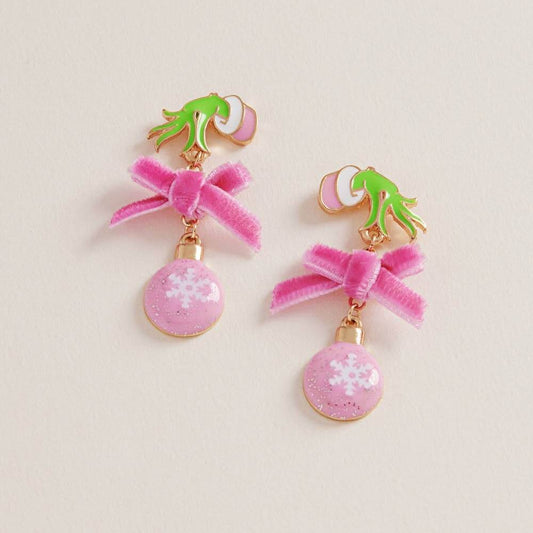 Merry Mischief Ornament Earrings – Pink & Green Holiday Bow Posts - Alie's Boutique