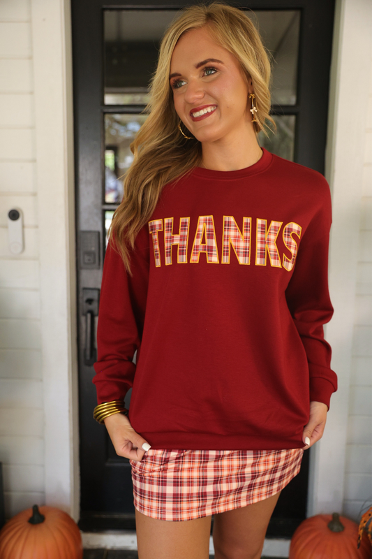 Thanks Plaid - Burgundy Patch Pullover