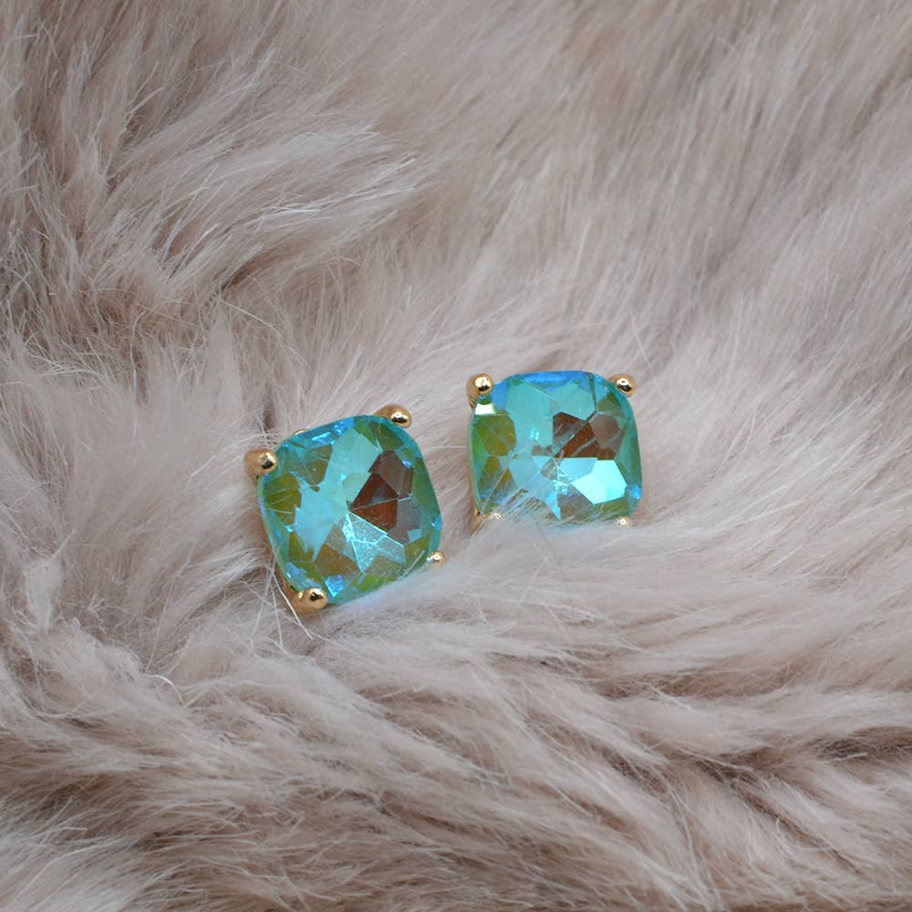 Red 12mm Cushion Cut Square Crystal Earrings - Alie's Boutique