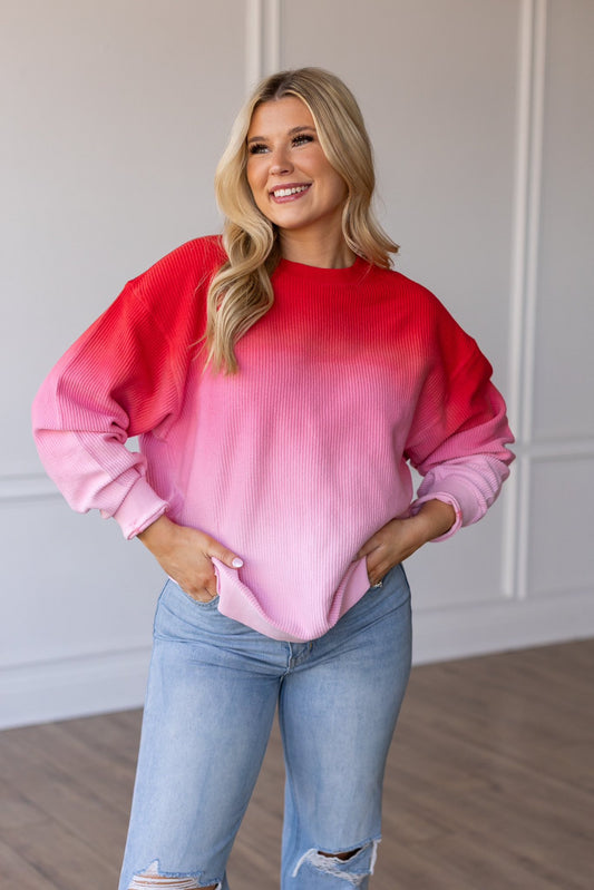 Crimson Crush – Ombre Corded Sweatshirt