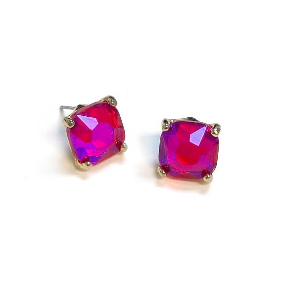 Red 12mm Cushion Cut Square Crystal Earrings - Alie's Boutique