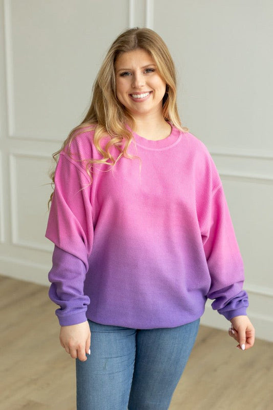 Cosmic Cotton Candy - Purple/Pink Washed Corded Crewneck Sweatshirt