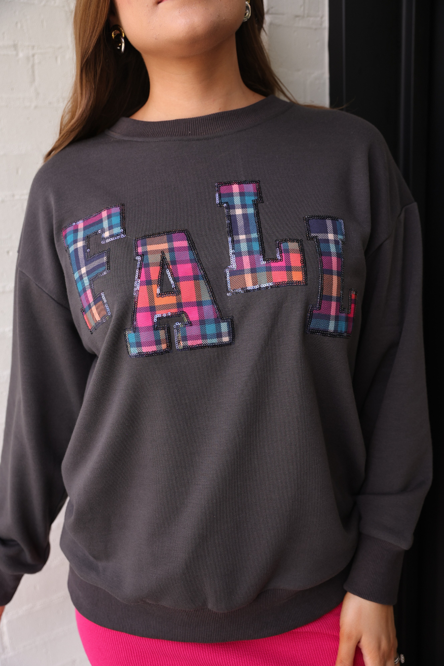 Fall Plaid Patch - GrayPullover