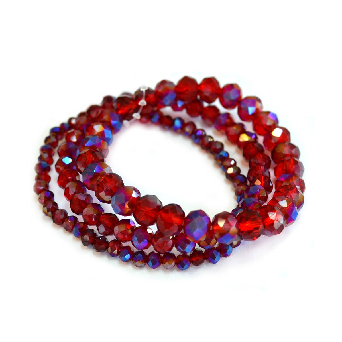 Red Sparkly- 3 Pcs Set Stackable Multi Glass Beaded Stretch Bracelets - Alie's Boutique