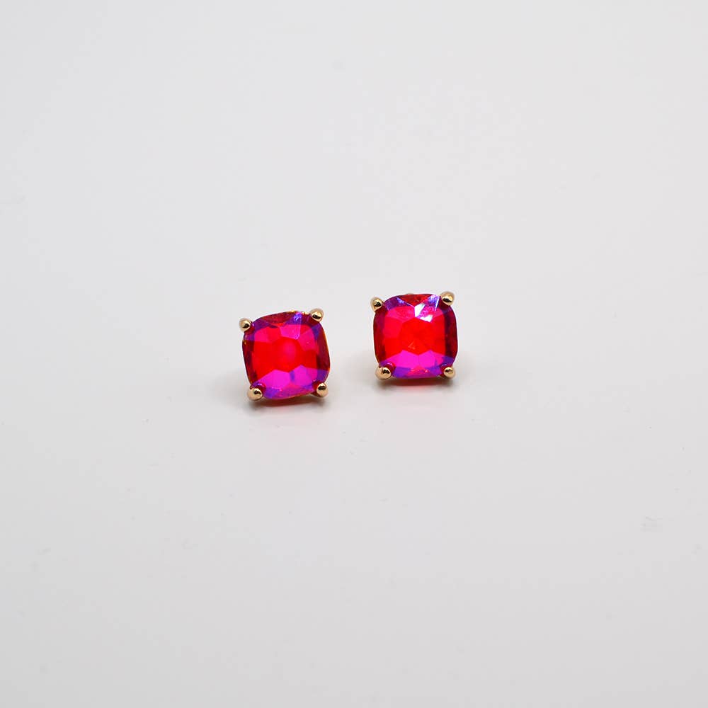 Red 12mm Cushion Cut Square Crystal Earrings - Alie's Boutique
