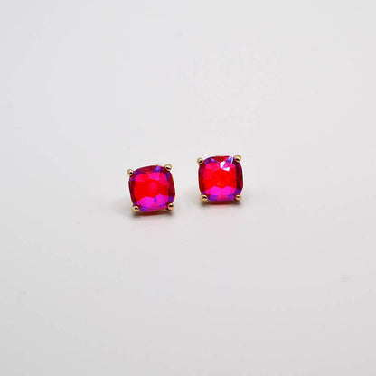 Red 12mm Cushion Cut Square Crystal Earrings - Alie's Boutique