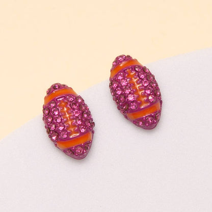 Gameday Two-Tone Rhinestone Pave Football Stud Earrings: Orange - Shop Alies Bouutique