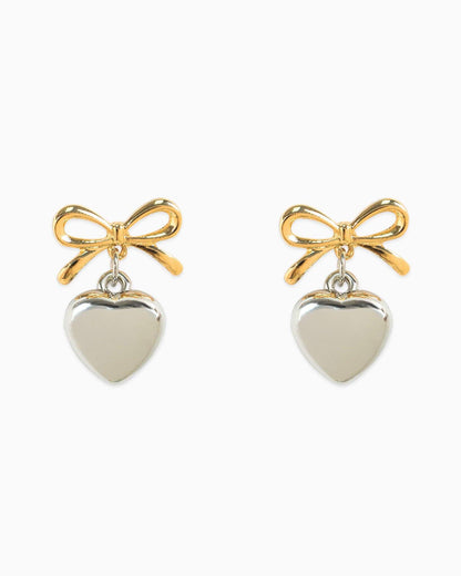 Two-Tone Puff Heart Drop Earrings