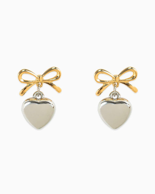 Two-Tone Puff Heart Drop Earrings