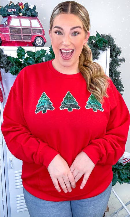 Christmas Tree Sparkle Sequin Graphic Sweatshirt: Red Size Large