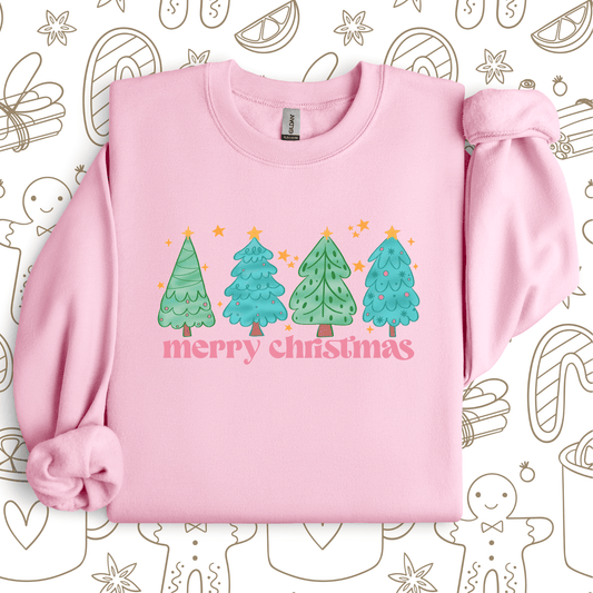 Retro Merry- Pink Christmas Graphic Sweatshirt