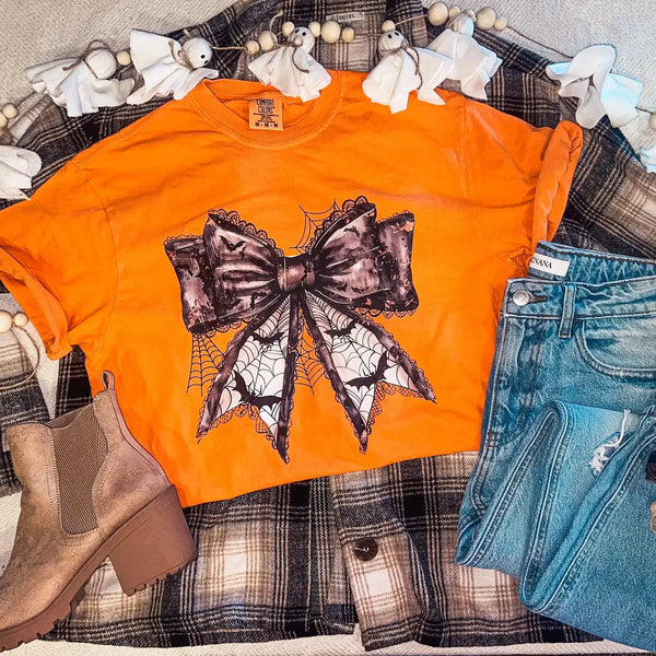 Spooky Black Bow- Orange Graphic Tee