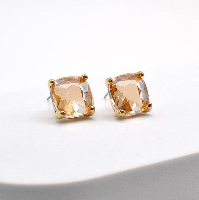 Red 12mm Cushion Cut Square Crystal Earrings - Alie's Boutique