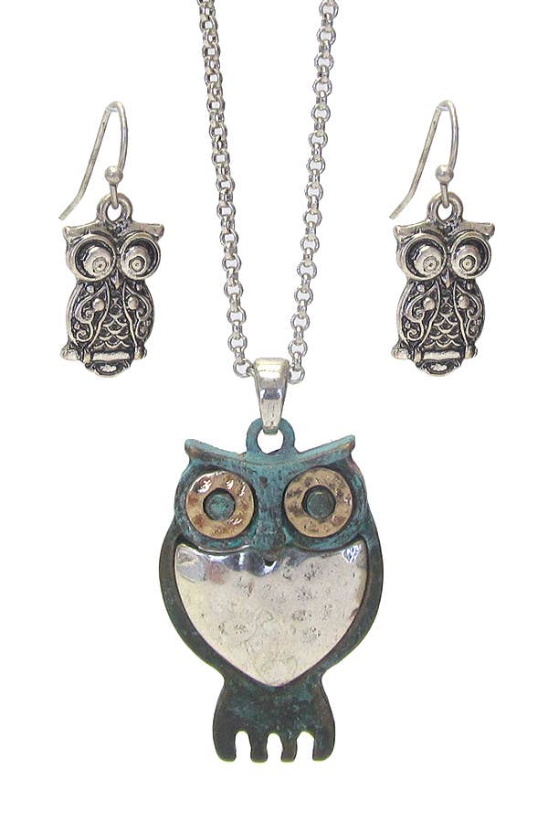 What a hoot - Metal Owl Pendant Necklace Set