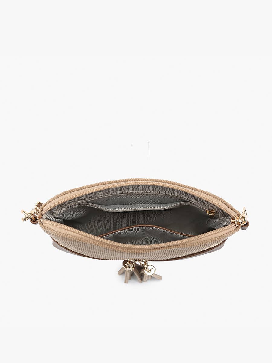 Corduroy Dual Zip Crossbody: Khaki/Brown