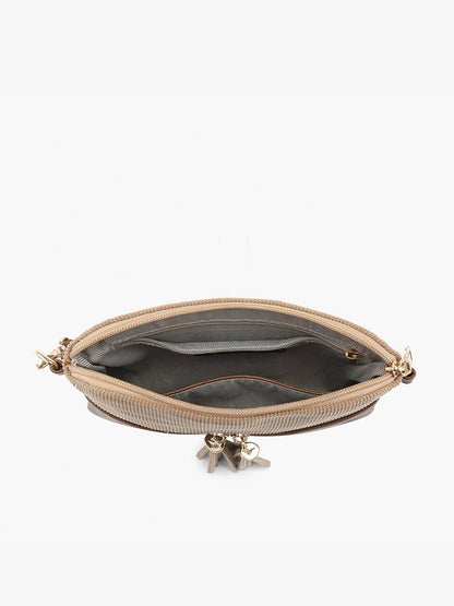 Corduroy Dual Zip Crossbody: Khaki/Brown