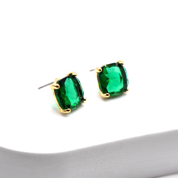 Red 12mm Cushion Cut Square Crystal Earrings - Alie's Boutique