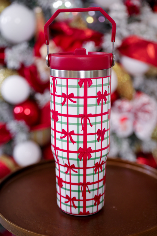 Merry Little Bow Plaid Travel 30 Oz Tumbler - Preorder