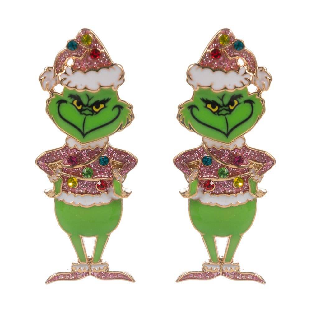 Green Glam Earrings – Pink Sparkly Holiday Earrings - Alie's Boutique