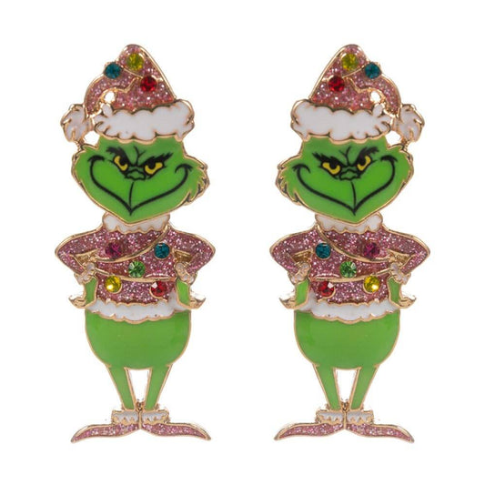 Green Glam Earrings – Pink Sparkly Holiday Earrings - Alie's Boutique