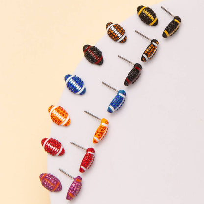Gameday Two-Tone Rhinestone Pave Football Stud Earrings: Blue - Shop Alies Bouutique
