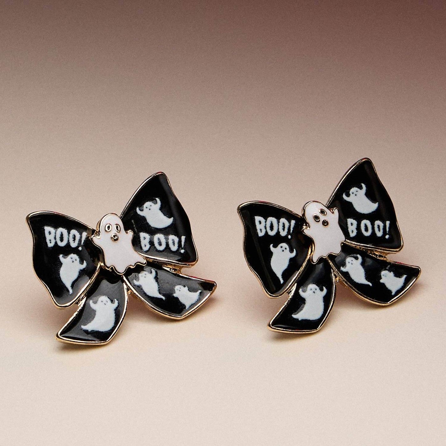 Boo-tiful Bow Stud Earrings – Black & White Enamel Ghost Posts