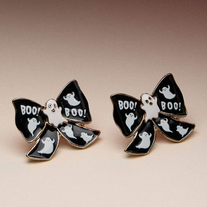 Boo-tiful Bow Stud Earrings – Black & White Enamel Ghost Posts