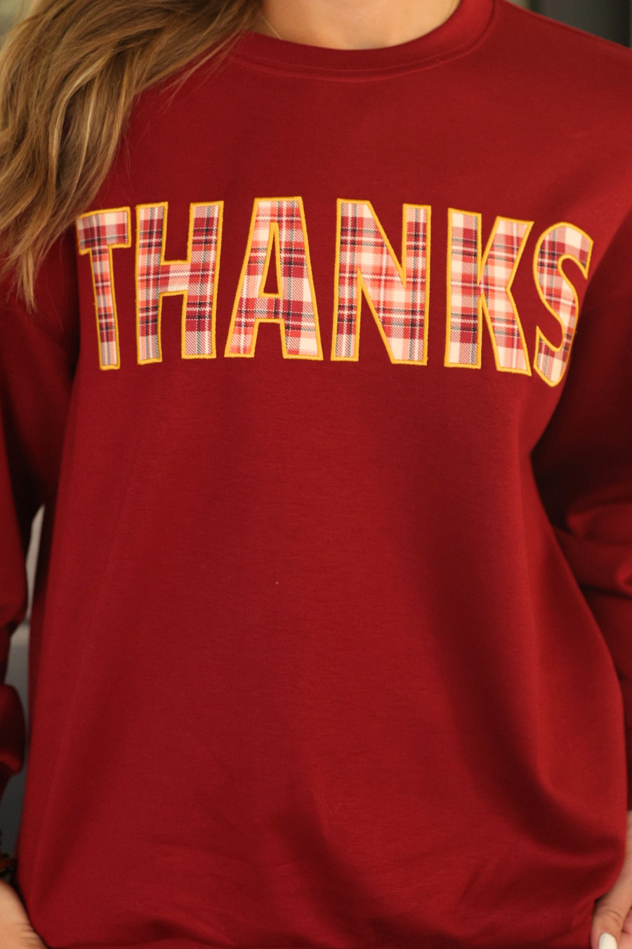 Thanks Plaid - Burgundy Patch Pullover