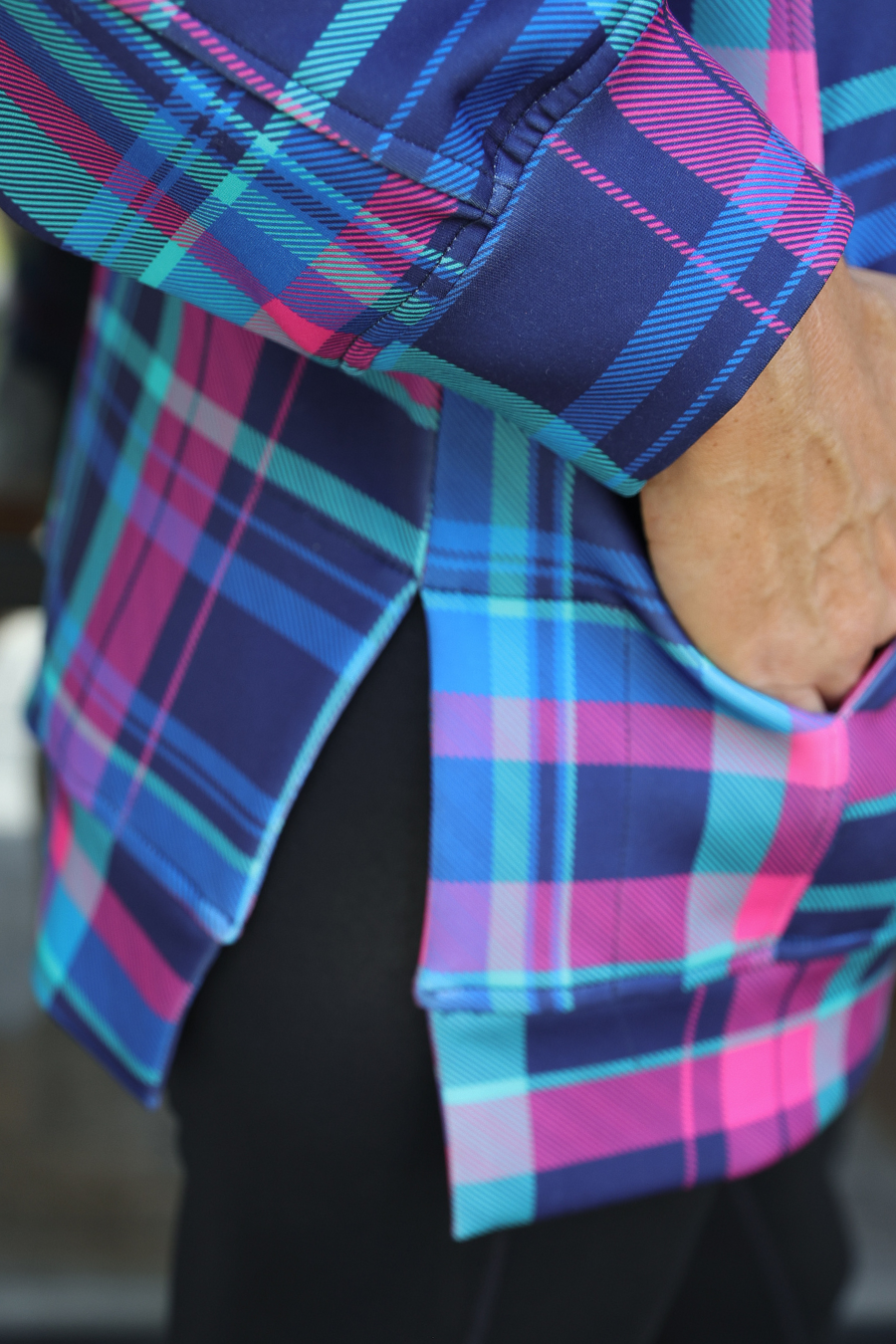 Everyday Pullover- Navy/Pink Plaid Pop
