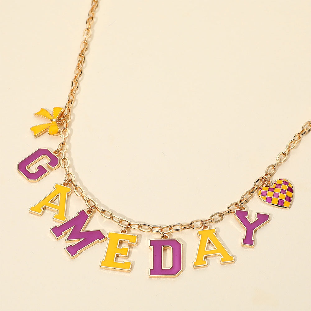 Talk of the Tailgate - Purple and Yellow Necklace